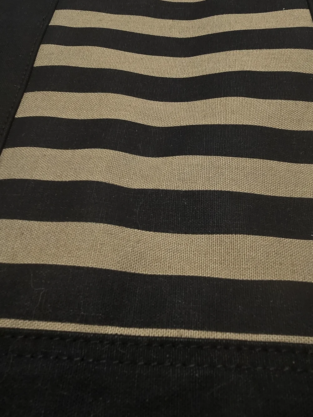 Perry Ellis Black & Tan Striped Canvas Tote Bag